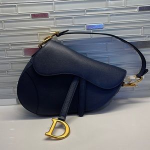 Christian Dior Indigo Blue Grained Calfskin Saddle Bag